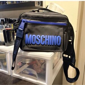 Moschino Black Belt Bag with Blue Details